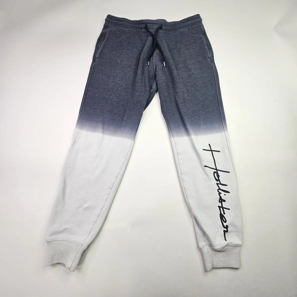 HOLLISTER Must-Have Collection Joggers M Gray White Ombre Dip Dye Logo Graphic